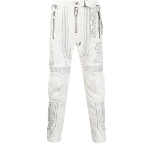 Balmain embroidered-design tapered leather trousers